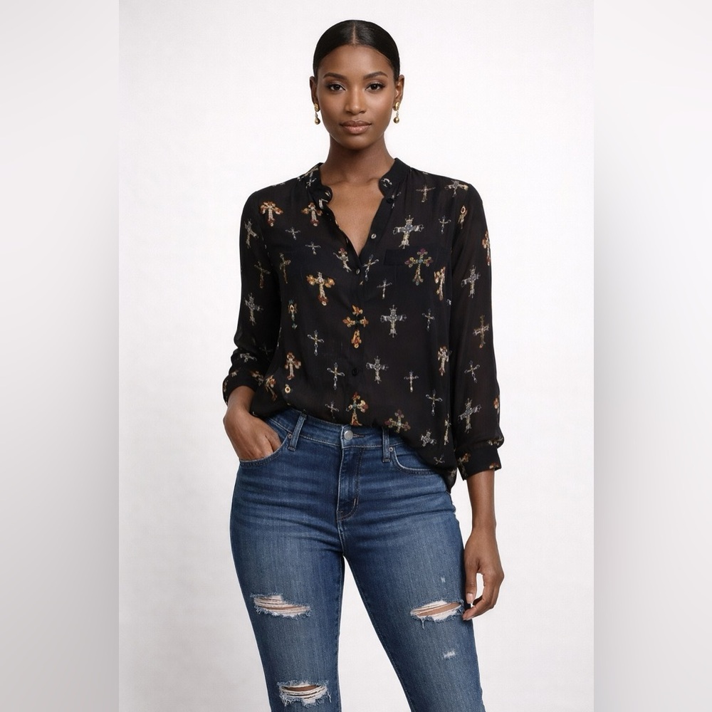 Live 4 Truth Sheer Jewel Cross Detail Shirt Tunic Top